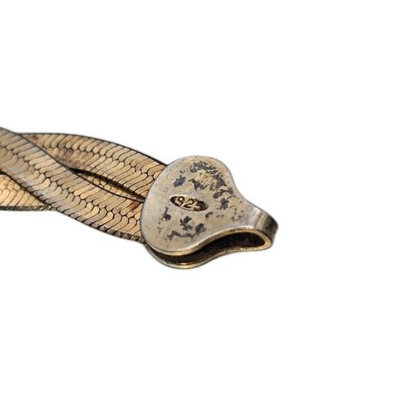 Braided Herringbone Two Tone 925 Italy Silver Etched Design 7" Vintage Bracelet - Picture 6 of 6